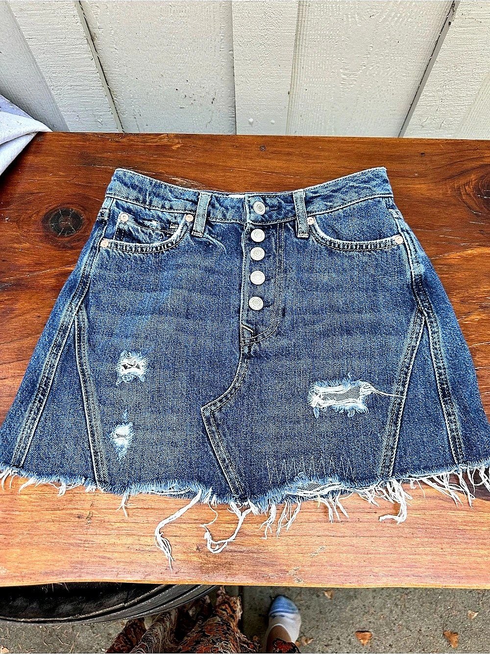 Free People Jean Skirt Distressed Raw Hem Blue Waist 25